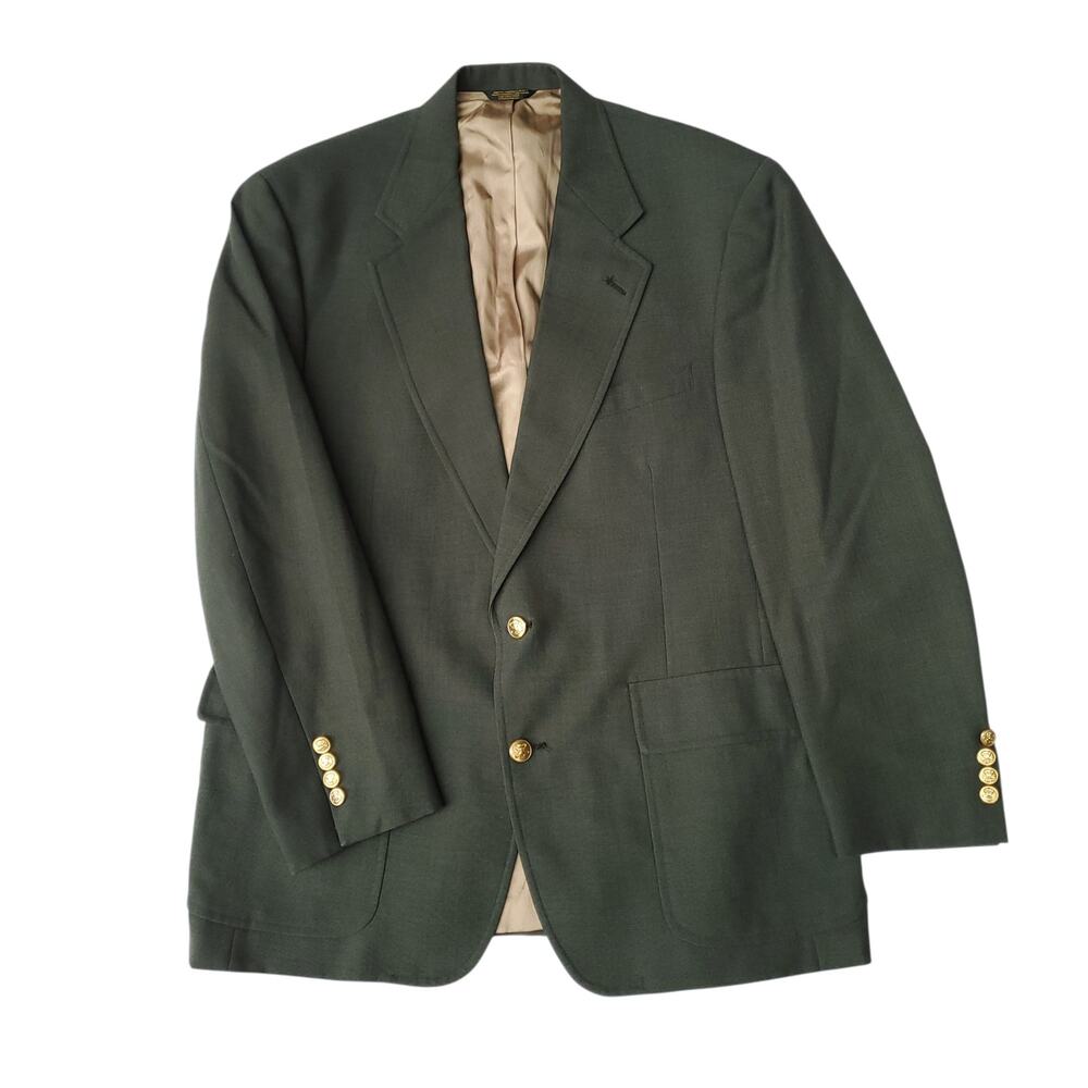 Vintage Palm Beach Gold Button Old Money Green Blazer Jacket Sport Coat 48x31.5